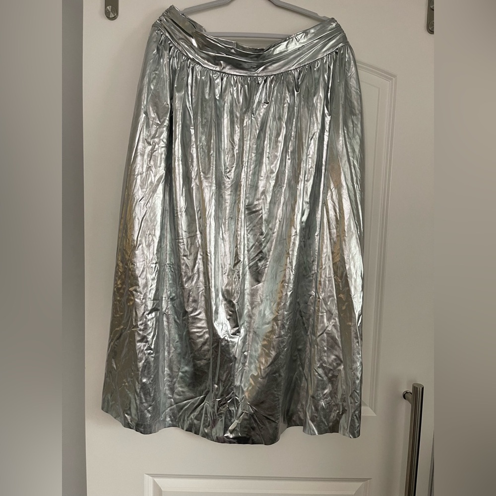 Anthropologie Silver A-Line Midi Skirt for Cocktail Events